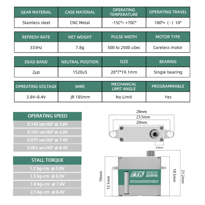 PTK 7306 MG-D 7g digital all-m - Rc Helicopter Servo 评论和价格