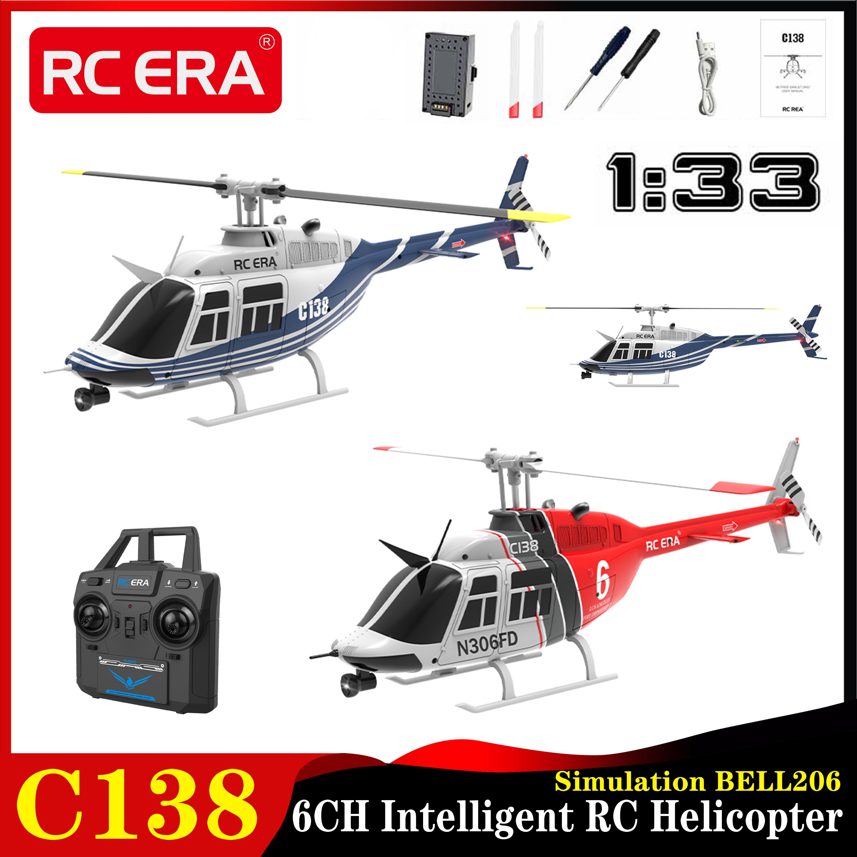 RC ERA C138 1:33 Bell 206 RC H - Rc Helicopter Gyro 评论和价格